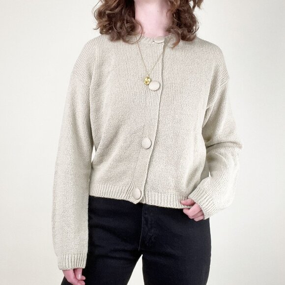 Vintage French Knit Cardigan Sweater Oversized Crop Old Money Luxe Quiet Luxury - Picture 3 of 9